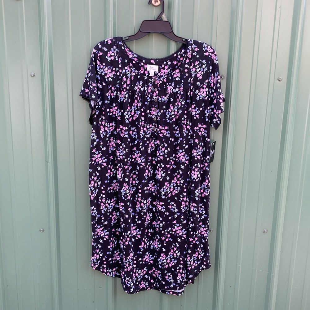Cotton Short Sleeve Scoop Neck Pajama Lounge Nightgown with Pockets Size XL